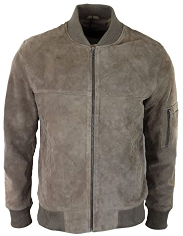 TruClothing.com Mens Genuine Suede Bomber Jacket Leather Casual Varsity Vintage Smart Casual