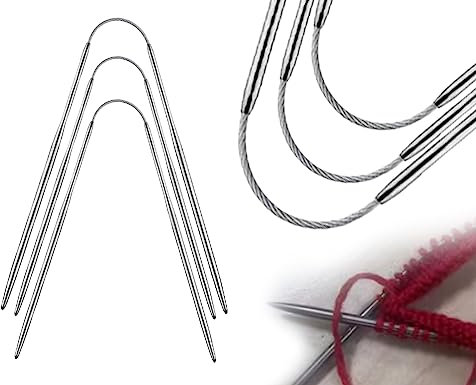 KAPSING Edelstahl Rundstricknadeln Set, 3 Stück 23 cm Lang Metall Stricknadeln Rundstricknadel 2,5/3/3,5mm Stricknadeln für Socken Pullover Schals