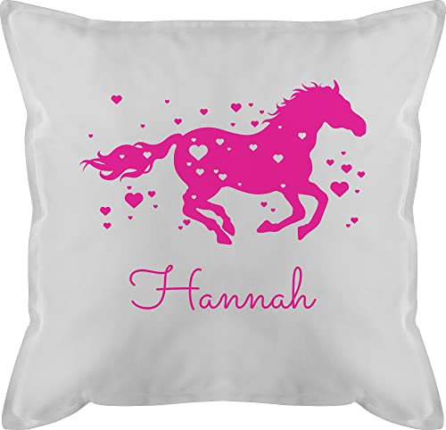 Kissen 50x50 - Pferd - Pferde Geschenk Mädchen - 50 x 50 cm - Weiß - personalisiertes pferdekissen Reiter Horse zierkissen personalisierte pferdeliebhaber schmusekissen Name pferdemotiv