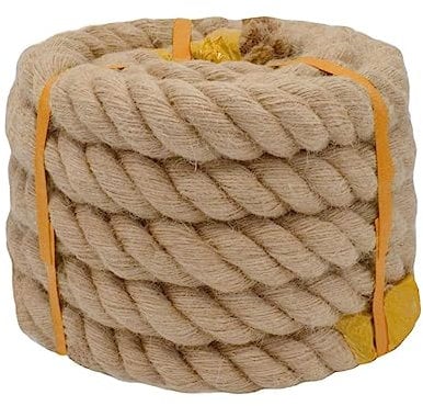 Roopeem Juteseil – 3,8 cm gedrehtes Hanfseil zum Basteln, Klettern, Anker, Hängematte, nautisch, Katzenkratzbaum, Tauziehen, Dekorieren, 3,8 cm, 6,8 m