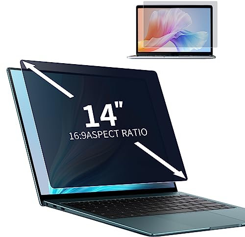 DEJIMAX Protector de Pantalla para portátil de 14 Pulgadas con relación de Aspecto 16:9, Anti luz Azul y antideslumbrante, Filtro de privacidad de rápida fijación, película protección portátiles