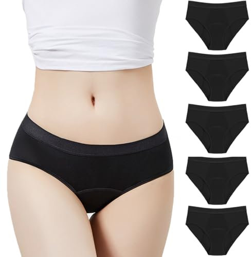 Anntry Damen Unterwäsche Menstruationshöschen Saugfähige Auslaufsichere Unterhose Mädchen Sportliche Baumwollslips 5er Pack