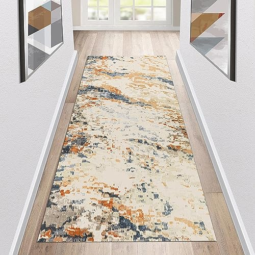 Siunwdiy Teppich Läufer Lang Flur Küche rutschfest waschbar Teppichmatten 90x180cm Küchenläufer Beiges abstraktes Muster Küchenteppich Meterware Esszimmer Schlafzimmer Wohnzimmer Schmutzfangmatte