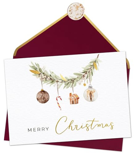 Joli Coon 10 Cartes Noël et de voeux avec enveloppe et cachet de cire - Merry Christmas - Carte de noël