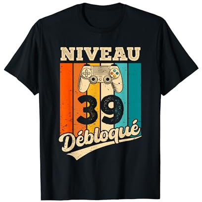 39 ans Anniversaire Cadeau Niveau 39 Homme Gamer Humour T-Shirt