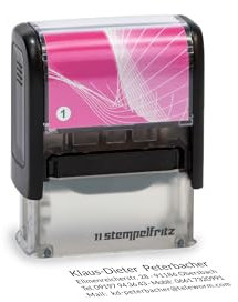 Personalisierter Stempel stempelfritz schwarz-rosa/Adressstempel mit Individuellem Wunschtext inkl. Stempelkissen zum Gestalten - 38x14mm / 4 Zeilen (Gr1)