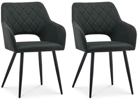 CLIPOP Esszimmerstühle, 2er Set, Polsterstühle mit Armlehnen, Metallbeine, Leinen Bezug, Leinen Grün, bis 150 kg belastbar, für Arbeitszimmer, Wohnzimmer, Schlafzimmer (2er, Leinen Grün)