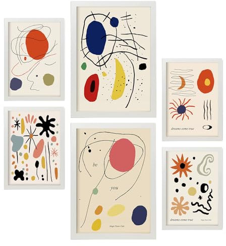 Nacnic 6er-Set Zusammenfassung Picasso Marisse Inso Poster. In Sets mischen. Ästhetische dekorative Gemälde für Ihr Wohnzimmer, Schlafzimmer, Zuhause Größen A4 und A3 mit weißen Rahmen