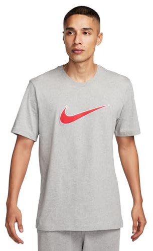 Nike Herren M NSW Sp Ss Top, Dk Grey Heather/Fire Red, FN0248-064, S