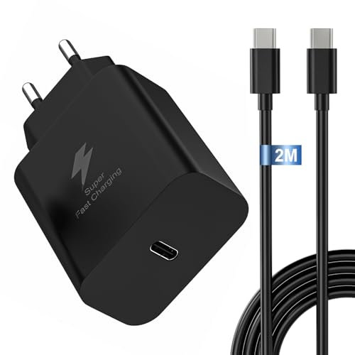 Chargeur pour Samsung Charge Rapide avec câble 2M, 25W Chargeur USB C for Samsung Galaxy A15, A54 5G, A55, A56, A34, A35,S24 S23 S22 S21 S20 +/FE/Plus/Ultra, Prise Type C Adaptateur Super Fast Secteur