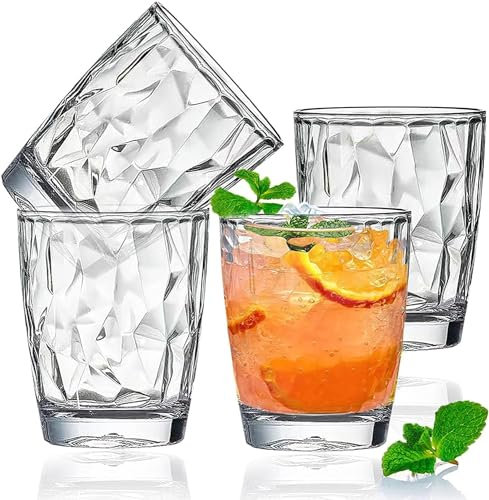 4er-Pack transparente Wassergläser aus Kunststoff, 300 ml, unzerbrechliches Acryl, wiederverwendbar, Saft, Weingläser, spülmaschinenfest, tragbare Becher, einfach zu verstauen