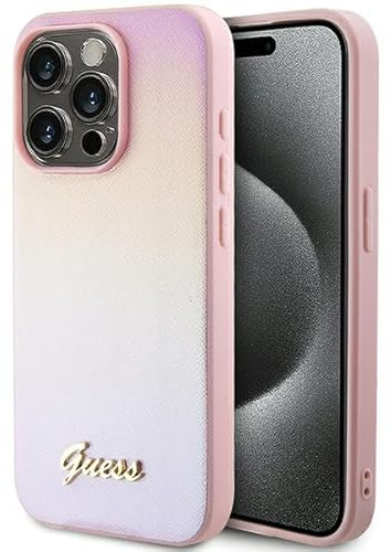 Guess GUHCP15XPSAIRSP Hülle für iPhone 15 Pro Max 6.7 Rosa hardcase Saffiano Iridescent Script