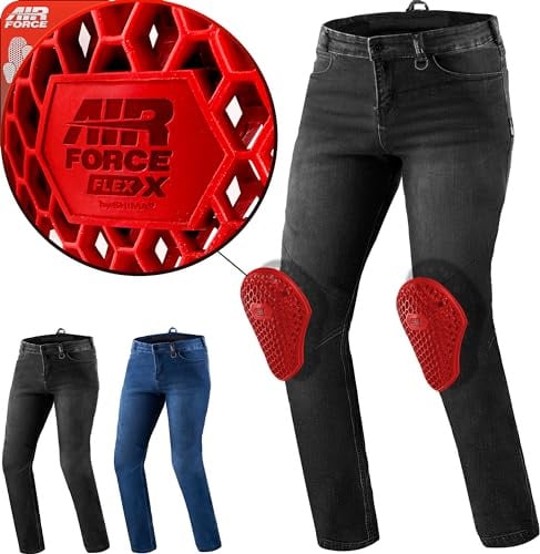 Shima Rider Motorrad Jeans Herren mit Protektoren Airforce Knieprotektoren Motorradhose Kurzgrößen Hosen Motorradjeans für Herren Protektorenhose Textilhose Jeanshose Lang (Männer, Schwarz, 36/34)