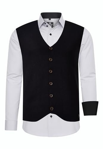Rusty Neal Herren-Hemd-Weste 2er Set Premium Slim Fit Langarm Stretch Kontrast Hemd mit Weste Business-Hemden Freizeithemd 44_412, Größe:6XL, Farbe:Hell Grau