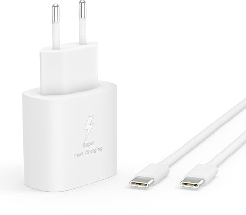 Chargeur Rapide Samsung, pour Samsung Galax S25 S24 S23 S22 S21 S20 Série, A15 A16 A14 A13 A54 A55 A56 A35 A36 A25 A26 5G Chargeur Rapide 25W de Rechange d'origine + 2m Type-C Câble (Blanc)