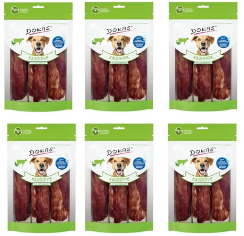 Dokas Kaurippe Entenbrust | 6er Pack | 6 x 210 g | Snacks für Hunde | Als Belohnung zwischen den Mahlzeiten | Kerniger Knabber- und Kauspass aus Rinderhaut mit Entenbrustfilet