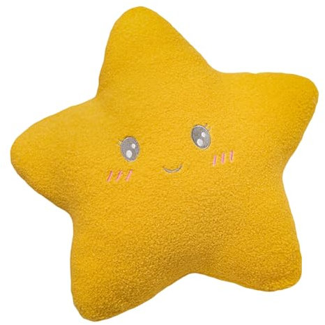 Ueiwffzo Kuschelkissen Kinder Sternkissen Flauschige Sternform Kinderkissen Plüschkissen, Sternkissen Dekokissen für Kinderzimmer Mädchen Jungen (Gelb,offene Augen)