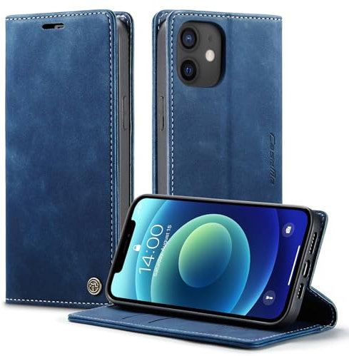 Phernykas Handyhülle für iPhone 12 mini Hülle, Premium Leder Klapphülle Flip Case mit Standfunktion und Kartenfach Handytasche Hülle für iPhone 12 mini Wallet Case Stoßfeste Schutzhülle, Blau