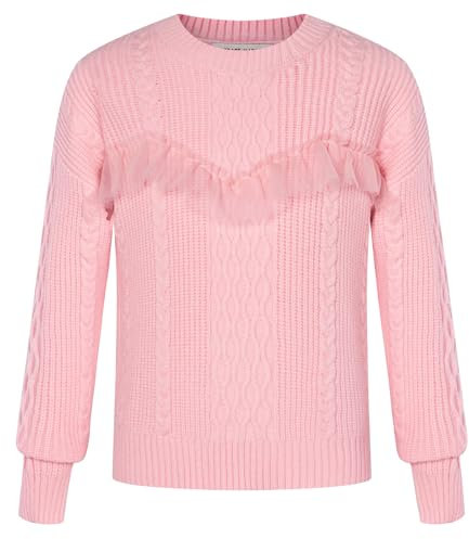GRACE KARIN Mädchen Pullover Langarm Rundhals Sweatshirts Lässiger Herbst Strickpullover Winter Sweater Oberteile Leder Rosa 7 Jahre