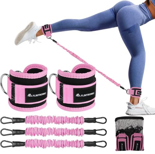 flintronic Bandas de Resistencia de Tobillo, Tobillera para Polea, Banda de Resistencia de Tobillo para Piernas para Tonificar Músculos, Entrenar Piernas y Glúteos para Hombres y Mujeres (Rosa)