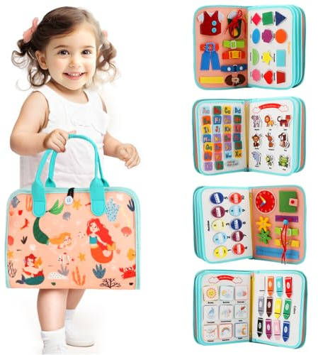 Teefrye Toddler Busy Board Montessori Toys for Toddlers 1-3 Year Old Educational Activity Book Board Sensory Travel Toys Ages 3-5 Preschool Learning Fine Motor Skills Toy Quiet Book Gift for Kids