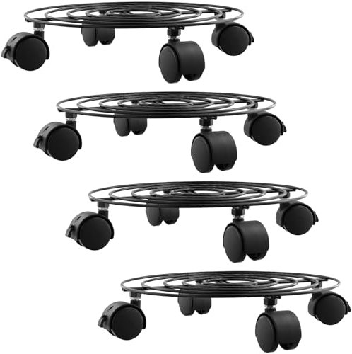 FUNSUEI Lot de 4 Porte Plante a roulettes, Supports de Pots de Fleurs à Roulettes, Support Roulant de Pot pour plantes d'intérieur et d'extérieur, 27 cm, noir