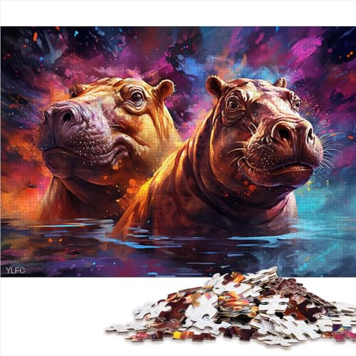 LZYANG Puzzle für Erwachsene und Kinder, 1000 Teile, Fantasievolles Papierpuzzle mit Nilpferd unter dem Sternenhimmel, 26 x 38 cm