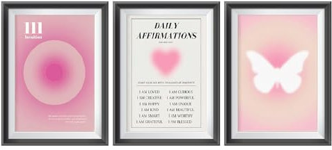 HENGBIRD 3er Set Rosa Farbverlauf Aura Nummer Wandbilder, 30 X 40 cm Poster Aesthetic Bilder Rosa Bunte Farbverlauf Leinwand Wandkunst Mädchen Zimmer Deko Ästhetik Aesthetic für Schlafzimmer, Büro Ohn