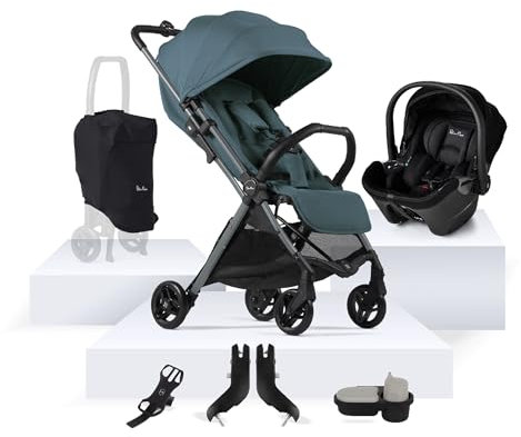 Silver Cross - Jet 5 Compact Pushchair & Accessories Bundle - Travel Stroller, Snack Tray, Phone Holder & Dream Car Seat Adaptors - Foldable Stroller - Newborn to 4 Years - Mineral
