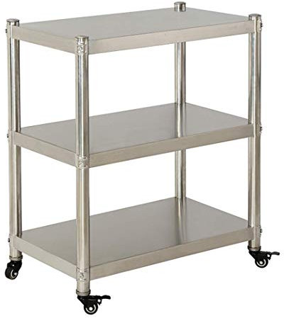 QUSYZD Service Trolley Microwave Oven Storage Kitchen Cart,Stainless Steel Serving Shelf Serving Cart Island Trolley with Wheels,Bedroom Bathroom Shelf with Wheels,