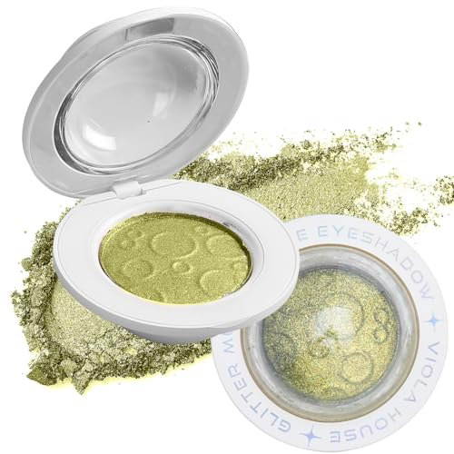 VIOLA HOUSE Glittler Eyeshadow, Palette di ombretti glitterati, ombretto metallizzato multicromatico, senza crudeltà, vegan (Verde Giallastro, 3g)