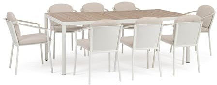 Bizzotto Gartenmöbel Set Tisch + 8 Stühle Ulises Vapor, Terrassenmöbel Essgruppe für den Außenbereich