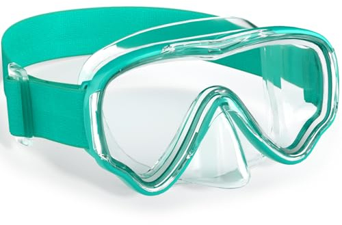 Fulllove Taucherbrille Kinder, Schnorchelmaske Kinder mit Elastische Stoffband Anti-Fog UV-Schutz Wasserdicht 180°HD-Sicht Schwimmbrille für Junge Mädchen 4-16 Jahre