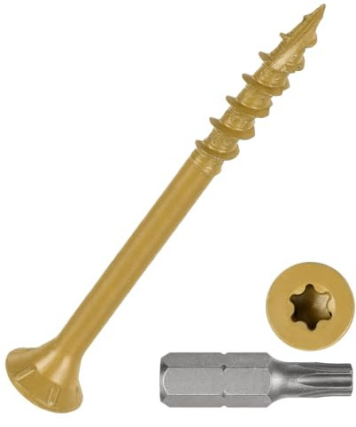 DTGN #8x2 Deck Screws - 400Pack - Good for Decks, Fences, Frames, Farms, Outdoor Furniture - Carbon Steel Wood Screws Epoxy Coated W/ T25 Torx Star Drive Bit - Tan