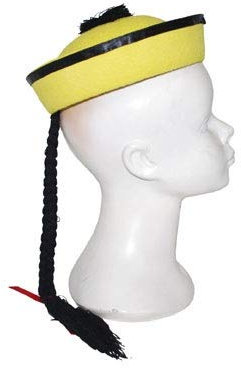 Chapeau chinois jaune avec tresse petit