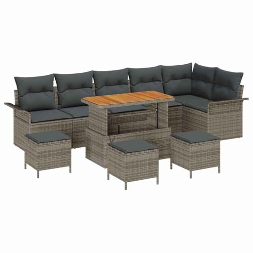 vidaXL Garten-Sofa-Set mit Kissen 10 pcs Grau 110 x 55 x 71 cm, Garten und Terrasse, Modernes Modular-Sofa-Set, Verstellbare Füße, Stauraum, Outdoor-Lounge-Arrangement, Patio-Sitz
