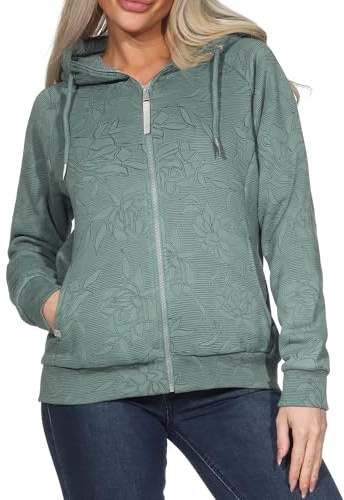 Ragwear Damen Kapuzen-Sweatjacke gestreifte Freizeitjacke mit Blumenmuster Fllawia Print