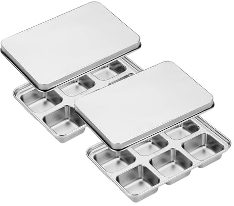 2PCS Plateaux de glaçons en acier inoxydable 6 Présentation de glaçons qualité alimentaire avec couvercle, moules réutilisables pour le congélateur, le chocolat, le vin, la bière, le yaourt