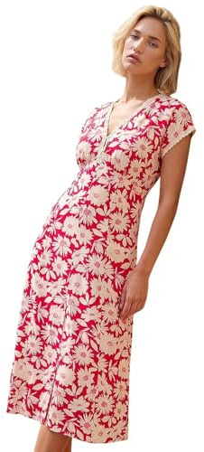 Roman Originals Daisy Print Lace Trim Midi Dress for Women UK - Ladies Everyday Holiday Spring Summer V-Neckline Comfy Soft Evening Vacation Work Party