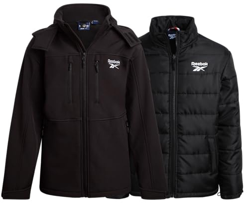 Reebok Boys Winter Jacket - 3 in 1 System Waterproof Softshell Jacket with Puffer Boys Winter Coats for Skiing & Snowboarding, Size 10-12, Black Ink