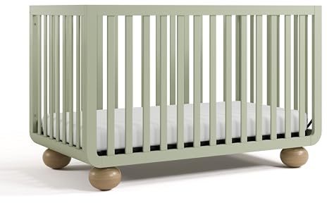 Storkcraft Amalfi 5-in-1 Convertible Crib with Toddler Guardrail (Sage & Driftwood) – GREENGUARD Gold Certified, Toddler Bed Conversion Kit Included, Fits Standard Crib Mattress, Converts to Full Bed