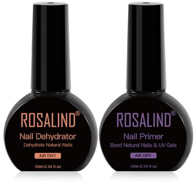 ROSALIND Nail Primer und Nail Dehydrator für Gelnägel 2 Stück 10ml | Primer für Gelnägel, Nail Prep Bonder Verhindert Ablösen & Splittern, Nail Dehydrator Entfernen von Ölen und Feuchtigkeit
