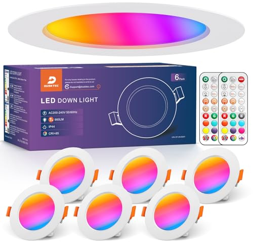 DUSKTEC Foco Empotrable LED Techo RGB con Mando 7W Luz Regulable 6 Unidades