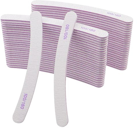 50 Stück Nagelfeile 100/180, Beidseitig Nagelfeilen für Gelnägel, Bogenförmig Nagelfeilen Set, Violettes Kern Nagelfeile Gelnägel für Nagelformung und Politur Verwendet