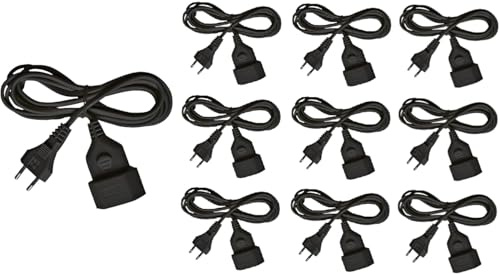 Brennenstuhl Kunststoff-Verlängerungskabel (Verlängerungskabel für den Innenbereich, mit Euro-Stecker und Kupplung) (schwarz, 3m | 10 Stück, Single)