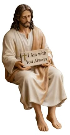 Kuntesetty Jesus Figur Handbemalte Harz Statue Ich Bin Immer Bei Dir – Sanfte Sitzende Jesus Skulptur als Inspirierende Tischdekoration für Zuhause Büro Auto & Spirituelles Geschenk, MÄnner