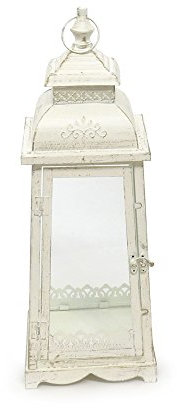 Laterne Lugano Creme weiß antik aus Metall Ornament verziert 50 cm groß