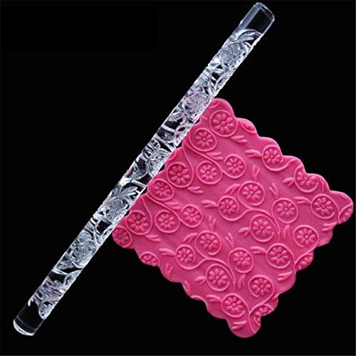 Mini Ripieno Testurizzati Acrilico Intagliato Mattarello, 3D Trasparente Rilievo Antiaderente Goffrato Roller, Fai da Te Zucchero Craft Biscotto Torta Decorazione Strumenti Dough Gomma Pasta Roller