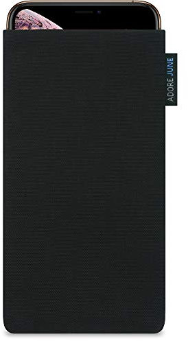 Adore June Classic Schwarz Tasche kompatibel mit iPhone XR Handytasche aus widerstandsfähigem Cordura Stoff mit Display Reinigungs-Effekt, Made in Europe