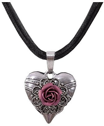 Moschen-Bayern Trachtenschmuck/Dirndlschmuck/Damen - Trachtenkette/Dirndlkette Trachtenherz/Herzkette - Schwarz/Rosa